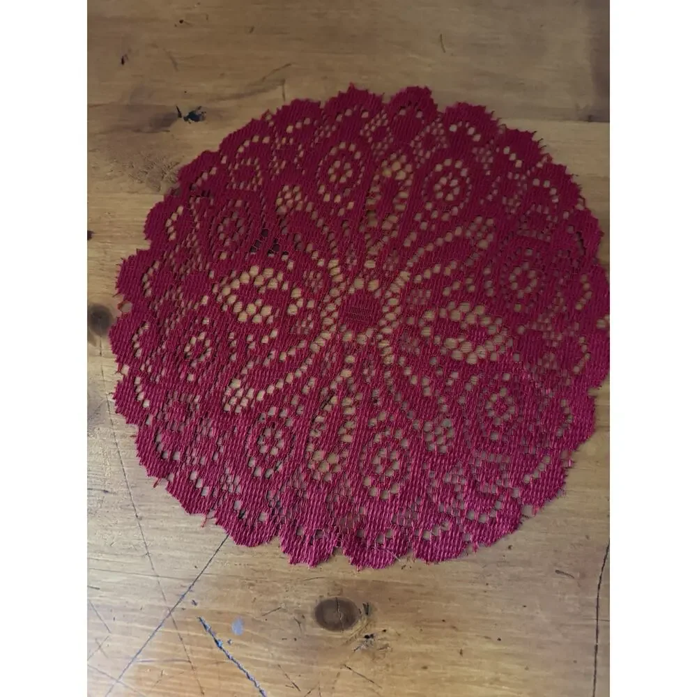 Vintage Rich Deep Red Crochet Doilies Set of 2 Round Lace Holiday Decor Handmade